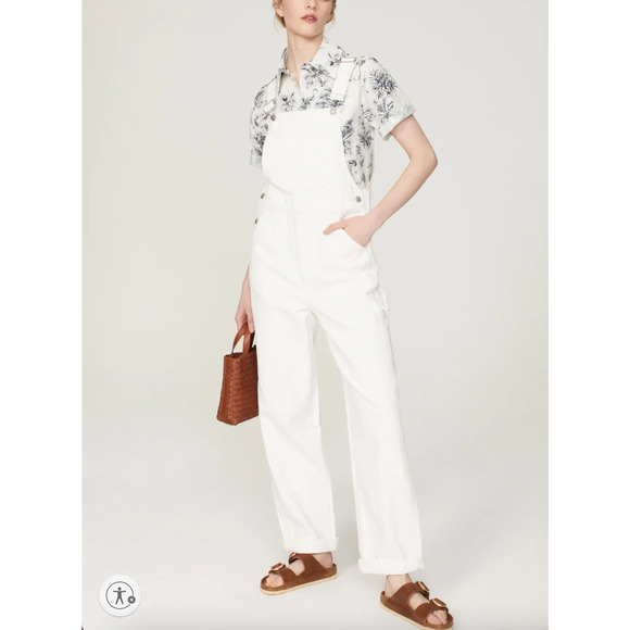 Madewell White Denim Overalls XS Tapered Carpenter Preppy Classic Oversized $158 - Picture 1 of 9